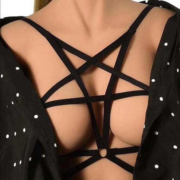 n/a Accessories - Elastic Ring Linked Strap Chest Cage Harness Cross Bra Bondage